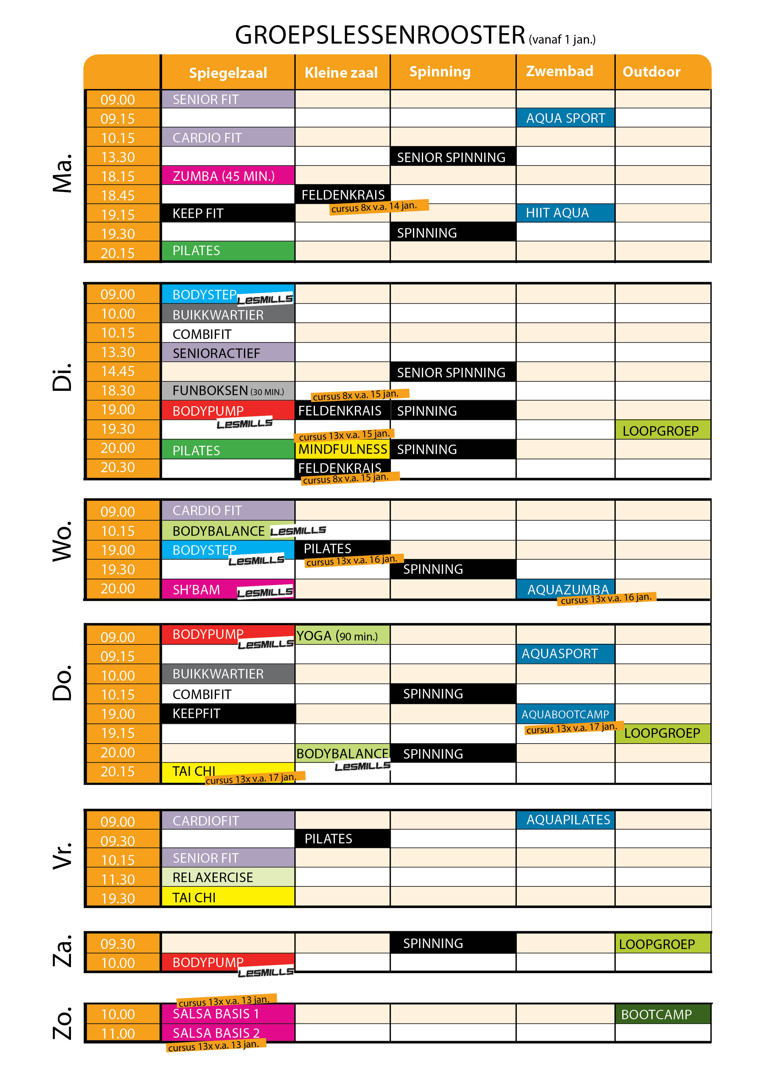 rooster vanaf 1 januari